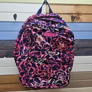 Vera Bradley Pink Swirls Lighten Up Backpack Navy Floral Print